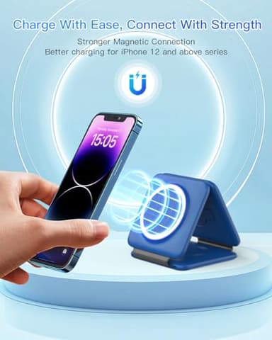 Iseyyox Charging Station for Apple Devices - 3 in 1 Magnetic Foldable Wireless Charger Dock - Travel Charging Pad for MagSafe iPhone 16 15 14 13 12 Pro Max Plus Watch & Airpods - Image 7
