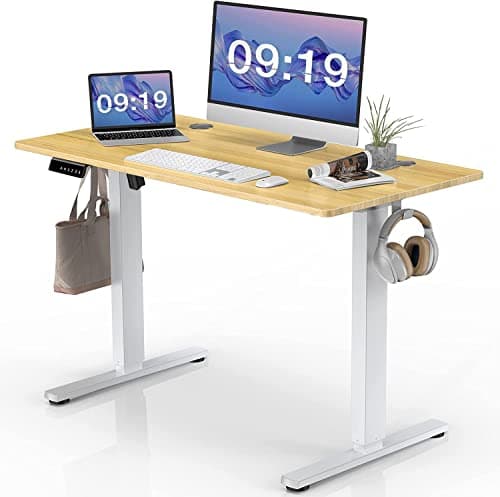 SMUG Height Adjustable Electric Standing Desk, 48 x 24 Inches Sit Stand up Desk Home Office Computer Desk, Ergonomic Desk with Memory Controller Standing Table Natural - Image 1