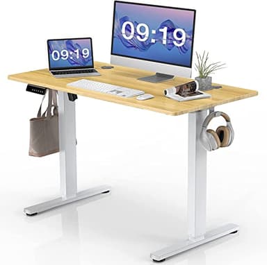 SMUG Height Adjustable Electric Standing Desk, 48 x 24 Inches Sit Stand up Desk Home Office Computer Desk, Ergonomic Desk with Memory Controller Standing Table Natural - Image 1