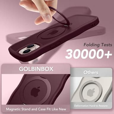 for iPhone 13 Case & iPhone 14 Case for Women,[Compatible with Magsafe][360° Spin Magnetic Stand][Cute Wave Edge][Military-Grade Protection]Translucent Matte Phone case for iPhone 13/14, Burgundy - Image 8