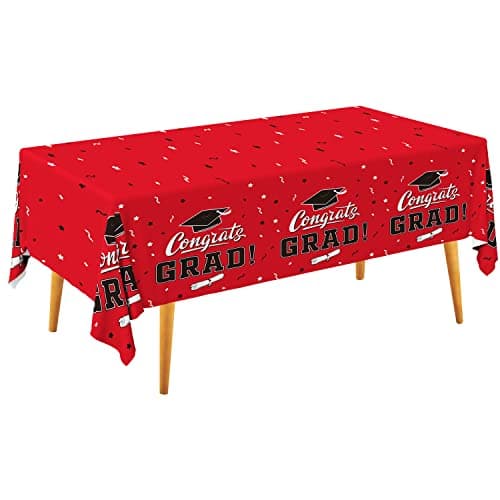 Graduation Party Decorations, Gongrats Grad Tablecover for Graduation Party Supplies, 3 pcs Class Red Table Cloths, 54"x108" - Image 1