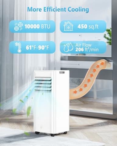 Electactic Portable Air Conditioners 10000 BTUs, Portable AC unit Cools Up to 450 sq.ft,3-in-1 Free Standing Cooling AC Unit with Fan & Dehumidifier, Portable AC with Remote Control,24H Timer - Image 2