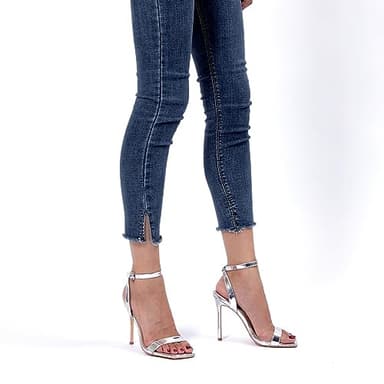 Elisabet Tang Women's Stiletto Heel Ankle Strap Open Square Toe Heeled Sandals Sexy Comfort Strappy Dress High Heel Shoes Lace Up Wedding Party Sandals Shoes Silver Size 9.5 - Image 7