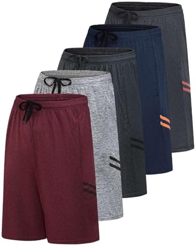 Real Essentials Men’s 5 Pack: 9" Dry-Fit Shorts – Athletic Gym, Workout, Basketball, Running, Casual Lounge Active Pockets, Set 6, L - Image 1