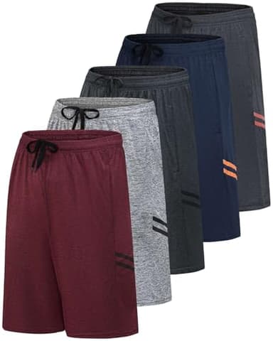 Real Essentials Men’s 5 Pack: 9" Dry-Fit Shorts – Athletic Gym, Workout, Basketball, Running, Casual Lounge Active Pockets, Set 6, L - Image 1