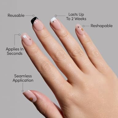 Glamnetic Press On Nails - Tiny Pumpkin | Short Squoval French Tip Fake Nails with Pumpkin Graphics & Glossy Finish, Salon Quality Halloween Nails | 15 Sizes - 30 Nail Kit with Glue - Image 3