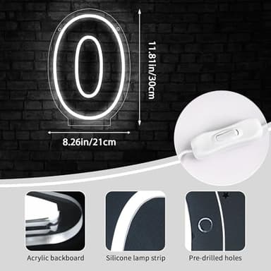 ATTNEON Number 0 Neon Sign,Led Light Up Zero Numbers Neon Lights, Number 0 Light for Wedding,Birthday,Party,Anniversary, Number Gifts,Bar Decor,Size 11.8 * 8.27 inches(JTLD112) - Image 3