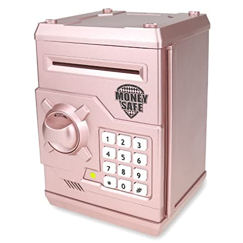 Yoego Kids Money Bank, Electronic Piggy Banks, Great Gift Toy for Kids Children, Auto Scroll Paper Money Saving Box Password Coin Bank,Perfect Toy Gifts for Boys Girls (Rose Gold) - Image 1