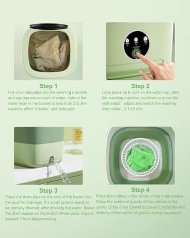 Portable Washing Machine, Mini Washer 13L Upgraded Capacity with 3 Modes Deep Cleaning for Underwear, Shirt, Baby Clothes, Small Items.Foldable Mini Laundry Washer for Apartments,Camping,Travel(Green) - Image 7
