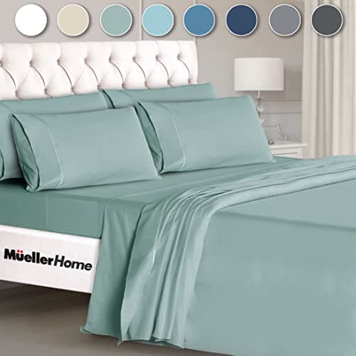 Mueller UltraTemp 6 PC Queen Sheet Set - Ultra-Soft Luxury Series, Cooling & Breathable Hotel Luxury Bed Sheets, Deep Pocket Wrinkle-Free Oeko-TEX, Light Teal - Image 1