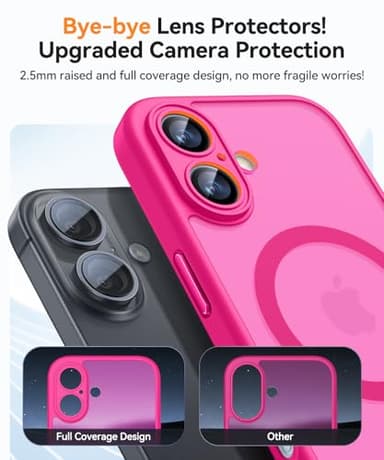 CANSHN Magnetic for iPhone 16 Case, Upgraded [Full Camera Protection] [Compatible with Magsafe] [Translucent Matte] Shockproof Protective Phone Case for iPhone 16 - Hot Pink - Image 4