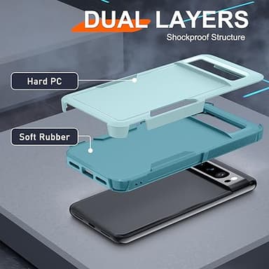 Janmitta for Google Pixel 8 Pro Case with Screen Protector+Camera Lens Protector+Wrist Strap Lanyard,Heavy Duty Shockproof Full Body Phone Cover,2023 Mint Green - Image 2