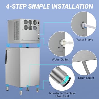 Ice Maker Commercial Ice Machine Large Capacity Stainless Steel 500 Lbs/24H Industrial Ice Machine, 350 Lbs Storage Commercial Ice Machines Free Standing, Cubes Ice Makers Commercial - Image 6