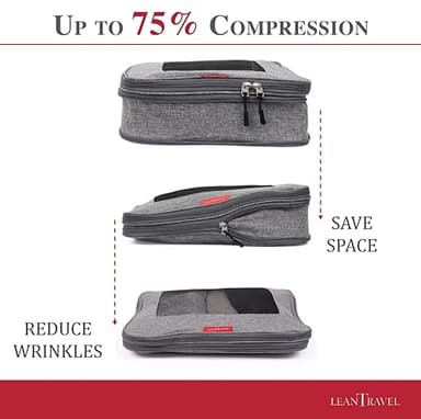 LeanTravel Compression Packing Cubes for Travel Organizers with Double Zipper (6-Pack (2L+2M+2S), Grey) - Image 2