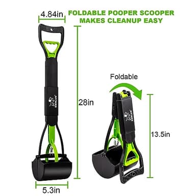 SZHLUX 28" Pooper Scooper, Foldable Dog Pooper Scooper with Unbreakable Material and Durable Spring for Grass and Gravel, Green - Image 4