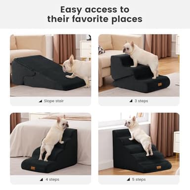 Gardner Pet Dog Stairs for Small Dogs 16.5" H, 2 in 1 Transformable 3-Step Pet Stairs and Dog Ramp for Couch (13-20 in), Black Adjustable Pet Steps with Non-Slip Waterproof Cover and CertiPUR-US Foam - Image 6