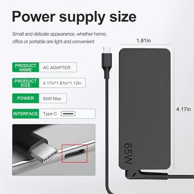 Dzytnsy 65W USB C Charger Compatible with Lenovo Thinkpad/Yoga/Chromebook Laptop Computer 65W 45W USB C Fast Power Adapter - Image 4