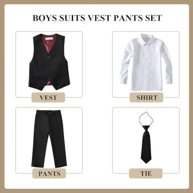 Boys Suit Tuxedo Set Dress Vest Pants Set Kids Black Suits for Boys Ring Bearer Wedding Outfits Size 2T - Image 2