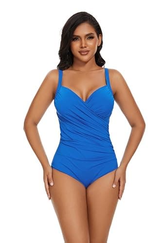 Aqua Regina Plus Size Swimsuit for Women One Piece Bathing Suit Ruched Tummy Control Adjustable Swimwear(Blue,XL) - Image 2