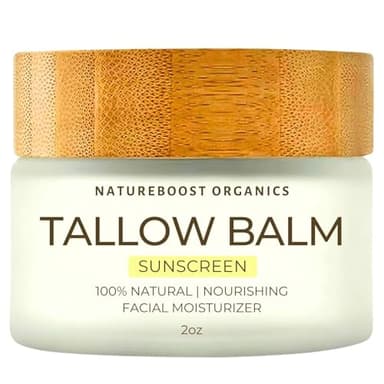Organic Tallow Sunscreen SPF30 - Non-Toxic Natural Mineral Sunscreen for all Skin Types - Chemical Free Formula - Handcrafted in USA - Glass Jar with Bamboo Lid - 2oz - Image 1