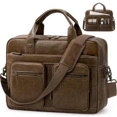 RAINSMORE Vintage Messenger Bag for Men PU Vegan Leather Computer Laptop Bag 15.6 Inch Waterproof Briefcases for Men Retro Mens Briefcase Satchel Bag for Work Office Business Travel Brown - Image 8