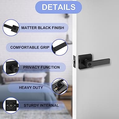 RAZCC Privacy Door Levers, 10 Pack Matte Black Door Handles Heavy Duty Bed and Bath Door Locks Interior Keyless Locksets, Reversible for Left Right Handed Doors - Image 7