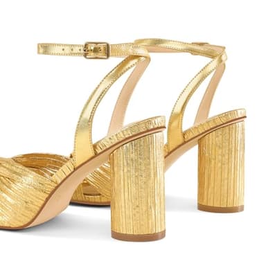 MUCCCUTE Gold Heels with Bow Heeled Sandals Chunky Heels for Women Open Toe Ankle Strap Wedding Bridal Dressy Sandal Size 9.5 - Image 3