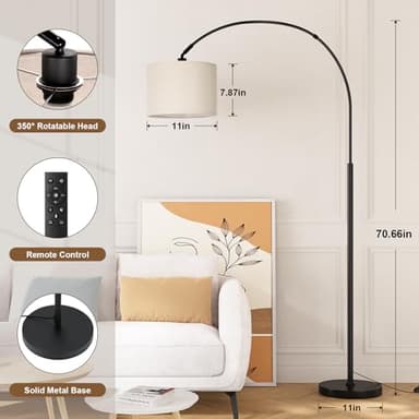 Ambimall Dimmable Arc Floor Lamp with Remote, Color Temperatures and Brightness Adjustable, Arched Floor Lamp with Rotating Head, Over Couch Arched Reading Light for Living Room (Deep Beige and Black) - Image 2