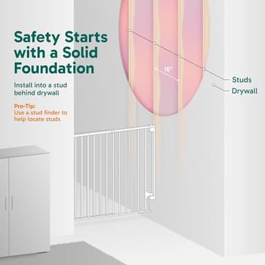 Cumbor 29.2–43" Baby Gate for Stairs, Wall-Mounted (Drill Required), Expandable No Bottom Bar Dog Gate, Auto Close Extra Wide Walk Thru, Pet & Toddler Proof Gate, Top & Bottom of Stairways (White) - Image 5