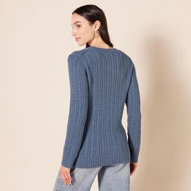 Amazon Essentials Women's Soft Fisherman Cable Long-Sleeve Crewneck Sweater (Available in Plus Size), Blue Heather, Small - Image 3