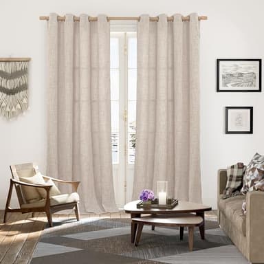 YoungsTex 95 Inches Long Linen Semi Sheer Curtains for Living Room 2 Panels - Light Filtering Drapes with Bronze Grommet Netural Floor Length Window Treatments or Bedroom, 52 X 95 Inch - Image 2