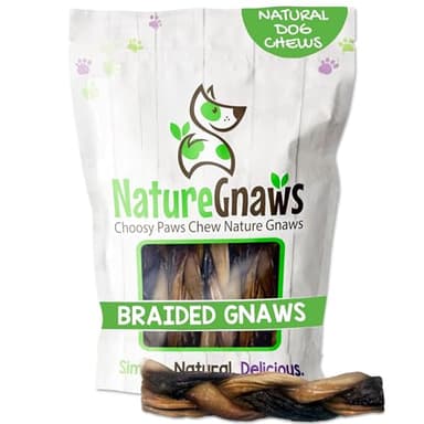 Nature Gnaws Braided Gnaws for Dogs 5-6" (3 Count) - Long Lasting for Small and Medium Dogs - Natural Beef Bully Stick Combo Braids - Rawhide Free - Image 1