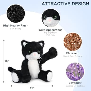SuzziPals Heatable & Coolable Black and White Cat Stuffed Animal, Cat Heating Pad Microwavable for Soothing & Relaxation, Lavender Scented Tuxedo Cat Plush Toy for Stress Relief, Cat Toys for Kids - Image 2