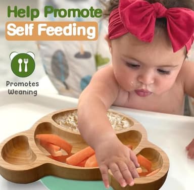 Bamboo Plates for Kids - Baby & Toddler Plates with Suction for Feeding & Weaning, Eco-Friendly Bear Design Promotes Self-Feeding, Ideal for Busy Moms & Dads, Sturdy & BPA-Free (Mint) - Image 4