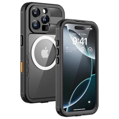 Lanhiem Magnetic for iPhone 16 Pro Max Case, IP68 Waterproof Dustproof Case, [Compatible with Magsafe] [Built-in Screen Protector] Full Body Heavy Duty Rugged Phone Cover 6.9 inch, Black/Clear - Image 1