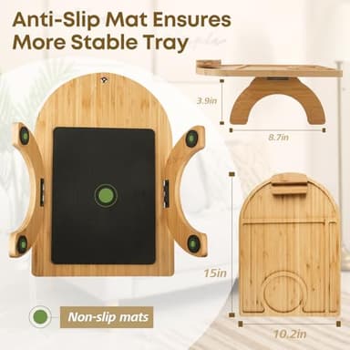 Wisreach Bamboo Sofa Tray Table, Clip-On Tray Sofa Table - 15” L x 10.2” W, Anti-Slip Sofa Armrest Tray Table with 360° Phone Holder, Couch Arm Table for Eating, Drinks, Snacks, Remote, and Pen - Image 2