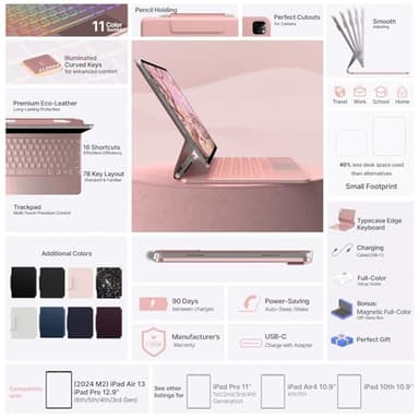 typecase Keyboard Case for iPad Air 13(M3 2025 / M2 2024) and iPad Pro 12.9 (6th, 5th, 4th, 3rd Gen),Magic Keyboard, Easy-Set Magnetic Stand,Multi-Touch Trackpad, 11 Colors Backlight,Rose Gold - Image 6