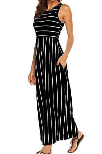 Hount Women's Summer Dresses 2025 Casual Beach Sleeveless Striped Racerback Boho Vacation Sun Dresses with Pockets Plus Size (Black, X-Large) - Image 1