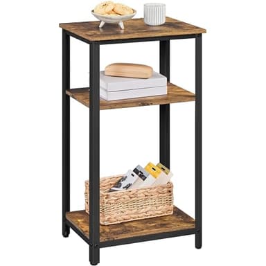 Yaheetech Large 3-Tier Tall End Table, 30 Inches High Side Table with Wooden Shelves & Strong Metal Frame for Living Room Small Space, 12 x 16 x 29.5 inches，Rustic Brown - Image 1