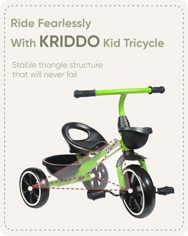 KRIDDO Tricycles Age 24 Month to 4 Years, Toddler Kids Trike for 2.5 to 5 Year Old, Gift for 2-4 Year Olds , Green - Image 6