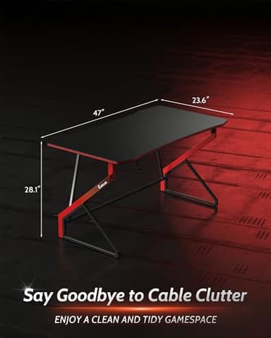 CubiCubi Gaming Desk Z Shaped 47 inch Gamer Workstation, Home Small Computer Carbon Fiber Surface Gaming Desk PC Table with Headphone Hook, Dark Black - Image 3