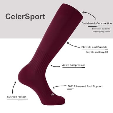 CelerSport 2 Pack Soccer Socks for Youth Kids Adult Over-The-Calf Socks with Cushion, Brown (2 Pack), Large - Image 4
