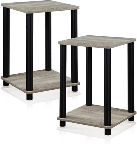 FURINNO Stylish End Table, French Oak Grey/Black,2-Pack (2-99800GYW) - Image 1