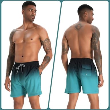 zeetoo Mens Swim Trunks with Compression Liner 5.5" Inseam Shorts Bathing Suit Quick Dry Swimsuit Gradient-Green M - Image 2