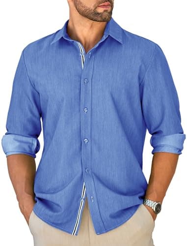 MAPICK Mens Denim Shirt Business Casual Long Sleeve Shirts Button Down Untucked Clothing(Blue,X-Large) - Image 1