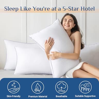JOLLYVOGUE Pillows Queen Size Set of 2, Medium Supportive Bed Pillows with Super Soft Down Alternative Fill, Luxury Fluffy Hotel Quality for Side, Back, and Stomach Sleepers - Image 2