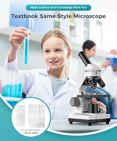 ZOVVTRON Professional Compound Microscopes for Adults, Kids 8-12 & Students | 2000X Magnification Lab & Home Microscope with Phone Adapter, Complete Slides Set (Gray White) - Image 7