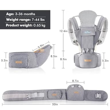 Bear Baby Carrier, 6-in-1 Baby Carrier Newborn to Toddler with Hip Seat (Ergonomic M Position) for 3-36 Month/ 7-44lbs Baby, Adjustable Size for Enhanced Lumbar Support, Perfect for On-The-go - Image 7