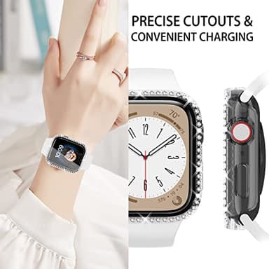 4 Pack Bling Case for Apple Watch Series 9/8/7 41mm, Glitter Rhinestone Diamonds Protective Case with Tempered Glass Screen Protector Cover for iWatch Series 9/Series 8/Series 7 41mm Women - Image 4