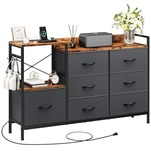 YITAHOME TV Stand with Charging Station, TV Dresser for 52'', Media Console Table, Long TV Stand for Living Room TV Stand with 7 Drawers and Shelves - Image 1